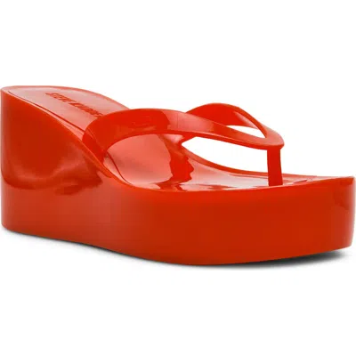 Steve Madden Jella Platform Wedge Flip Flop In Red