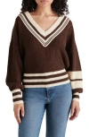 Steve Madden Jen Stripe Trim Sweater In Chestnut