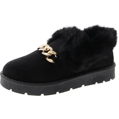 Steve Madden Jeopardy Womens Chain Faux Fur Loafers In Black