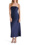Steve Madden Jessamine Strapless Stretch Satin Dress In Marine