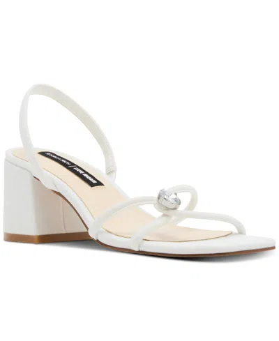 Steve Madden Jessica Rich X  Anya Jeweled Strappy Block-heel Sandals In White