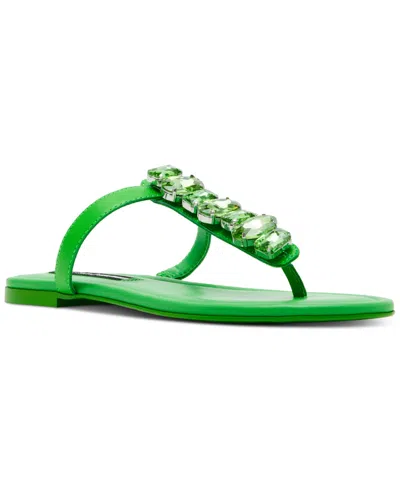 Steve Madden Gemma Womens Solid Leather T-strap Sandals In Green Multi