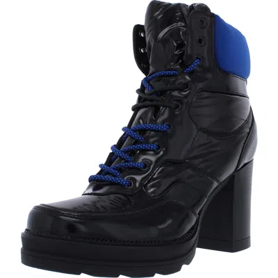 Steve Madden Jetta Womens Faux Leather Mid-calf Lace-up Boot In Black