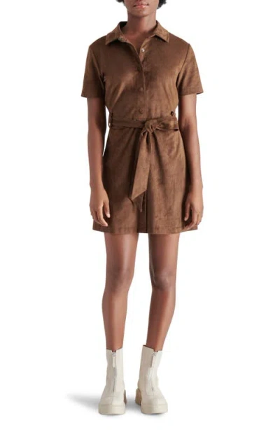 Steve Madden Jolene Faux Suede Mini Shirtdress In Coco