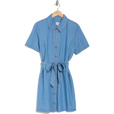 Steve Madden Jolene Stripe Short Sleeve Chambray Shirtdress In Kyoto Wash