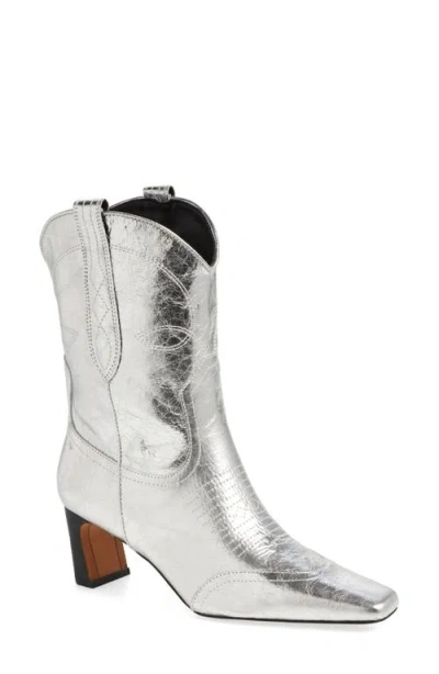 Steve Madden Josefine Western Boot In Silver Leather