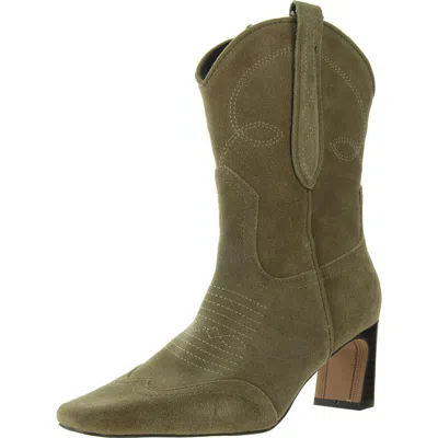 Steve Madden Josefine Womens Embroidered Leather Cowboy, Western Boots In Brown