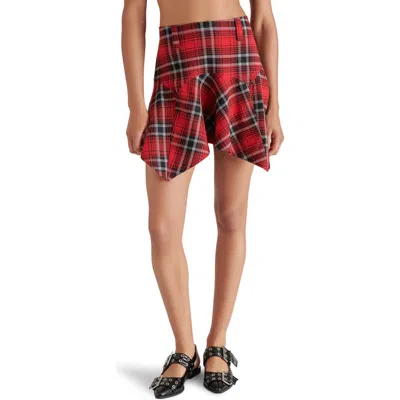 Steve Madden Joss Plaid Handkerchief Hem Miniskirt In Red