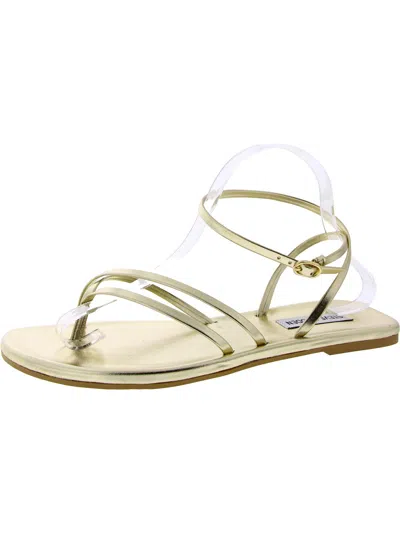 Steve Madden Jude Womens Faux Leather Buckle Strappy Sandals In Gold