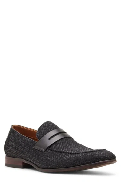 Steve Madden Jules Herringbone Penny Loafer In Black/black
