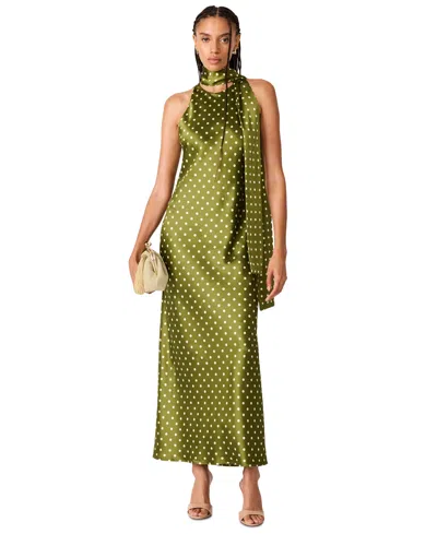 Steve Madden Junior's Jaiden Halter Maxi Satin Dress In Green