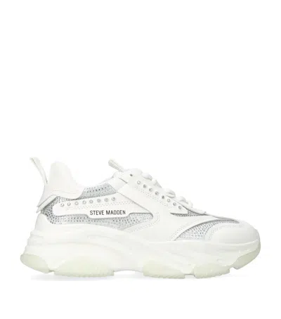 Steve Madden Girls White Kids Possession R Embellished Faux-leather And Mesh Trainers 7-9 Years
