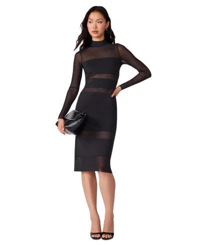 Steve Madden Juniors' Blaze Long-sleeve Mesh Bodycon Midi Dress In Black