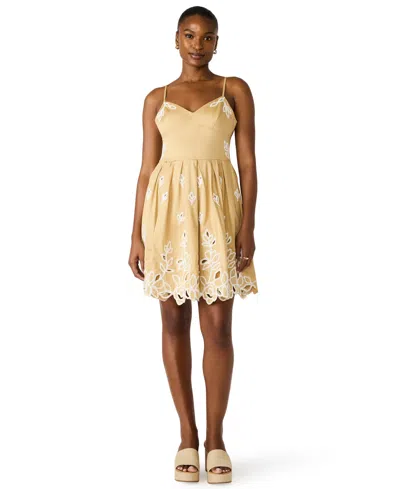 Steve Madden Emelia Embroidered Flared Minidress In Yellow