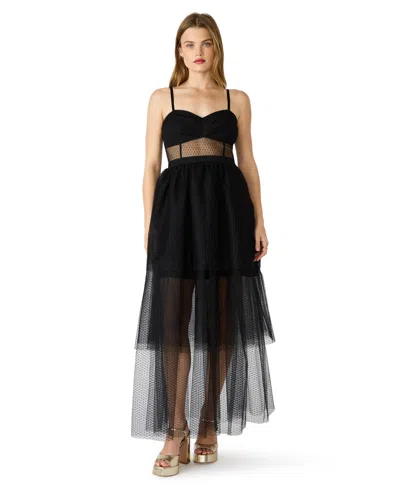 Steve Madden Juniors' Emily Tulle Sweetheart Neck Maxi Dress In Black