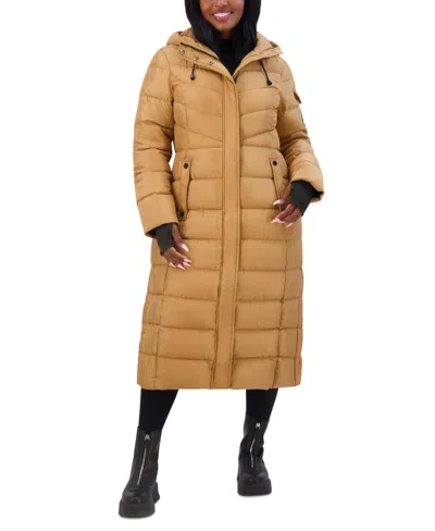 Steve Madden Juniors' Hooded Maxi Puffer Coat, Created For Macy's In Caramel