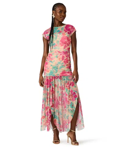Steve Madden Agnes Floral Print Georgette Maxi Dress In Blue