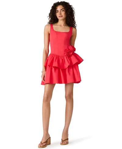 Steve Madden Juniors' Square Neck Tiered Mini Cotton Dress In Pink