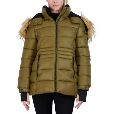 Steve Madden Juniors Womens Insulated Nylon Puffer Jacket In Green