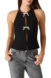 Steve Madden Juvia Crystal Bow Halter Top In Black