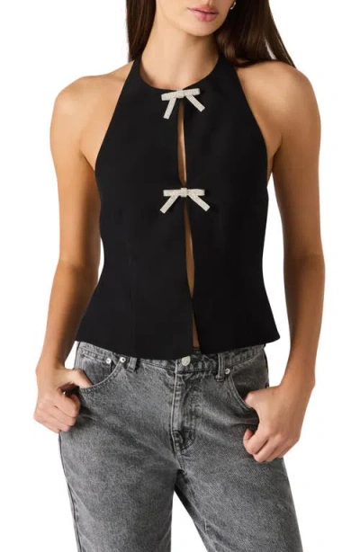 Steve Madden Juvia Crystal Bow Halter Top In Black