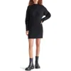Steve Madden Kallie Long Sleeve Funnel Neck Rib Mini Sweater Dress In Black