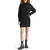 Steve Madden Kallie Long Sleeve Funnel Neck Rib Mini Sweater Dress In Black