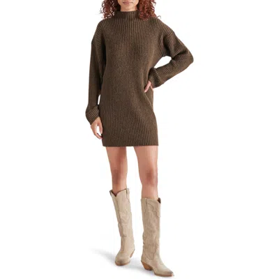 Steve Madden Kallie Long Sleeve Funnel Neck Rib Mini Sweater Dress In Coco