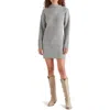 Steve Madden Kallie Long Sleeve Funnel Neck Rib Mini Sweater Dress In Heather Grey