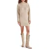 Steve Madden Kallie Long Sleeve Funnel Neck Rib Mini Sweater Dress In Oatmeal