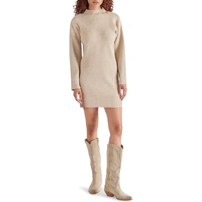 Steve Madden Kallie Long Sleeve Funnel Neck Rib Mini Sweater Dress In Oatmeal