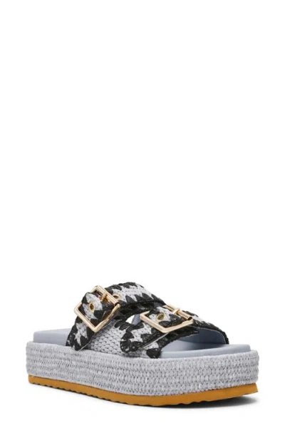 Steve Madden Karrigan Raffia Platform Slide Sandal In Blue Multi