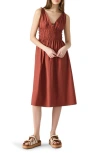 Steve Madden Kassie Bead Detail Smock Waist Cotton Midi Dress