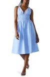 Steve Madden Kassie Bead Detail Smock Waist Cotton Midi Dress In Blue