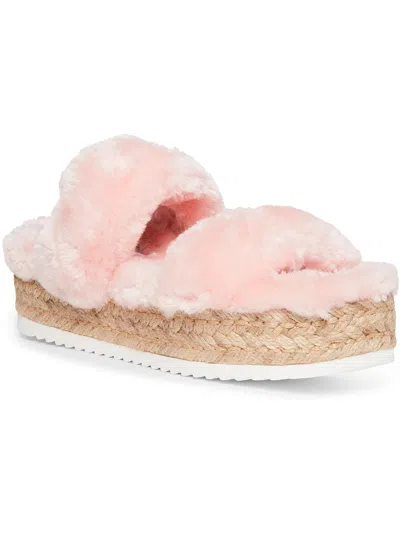 Steve Madden Katana Womens Faux Fur Open Toe Platform Sandals In Pink