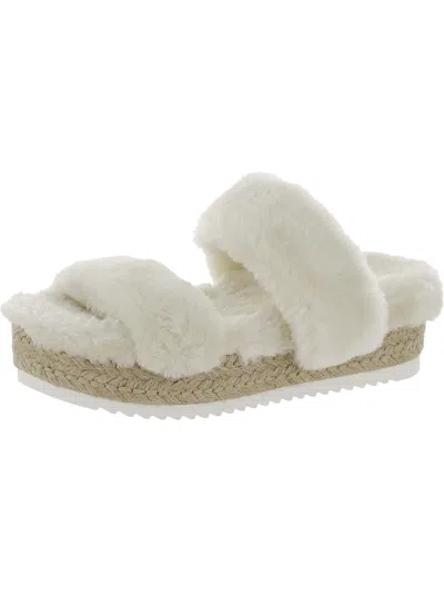 Steve Madden Katana Womens Faux Fur Open Toe Platform Sandals In White