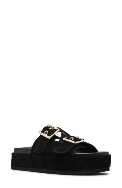 Steve Madden Katie Platform Slide Sandal In Black Suede