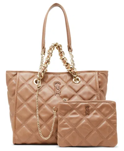 Steve Madden Katt Faux Leather Quilted Tote With Pouch In Cognac