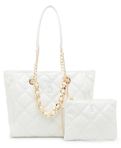 Steve Madden Katt Faux Leather Quilted Tote With Pouch In White