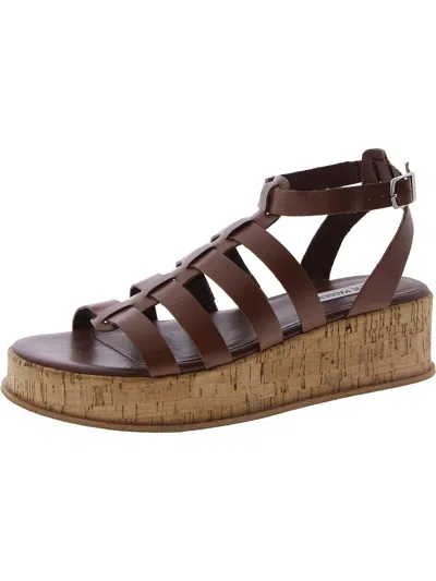 Steve Madden Kaydee Womens Leather Ankle Strap Wedge Sandals In Multi