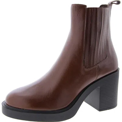 Steve Madden Kayden Womens Leather Block Heel Ankle Boots In Brown