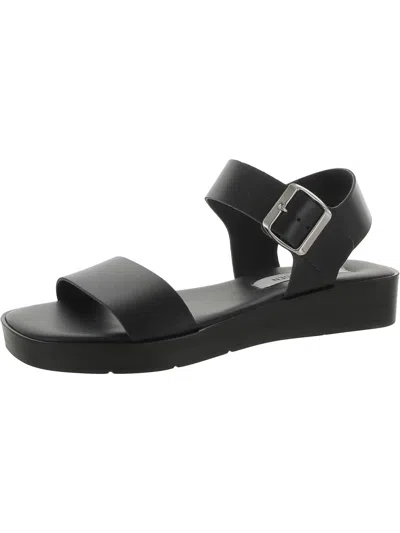 Steve Madden Keenan Womens Leather Ankle Wedge Sandals In Black