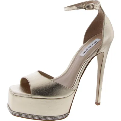 Steve Madden Keeva Womens Leather Ankle Strap Platform Heels In Gold
