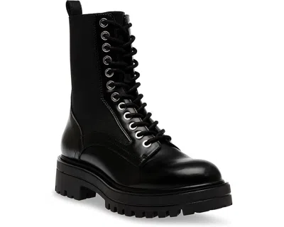 Steve Madden Kenny Boots Women's Black Leather Lace Up Block Heel Jobb207