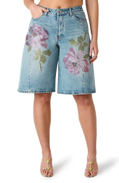 Steve Madden Kesha Floral Embellished Shorts In Blue