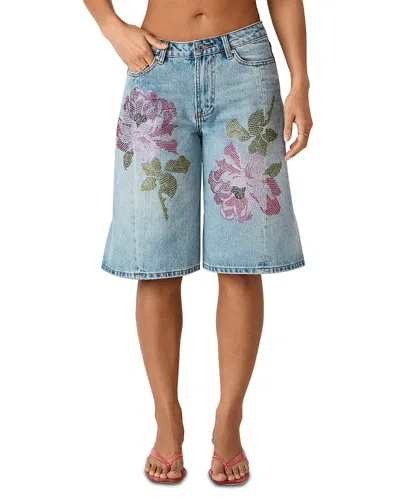 Steve Madden Kesha High Rise Bermuda Jean Shorts In Seabreeze In Blue