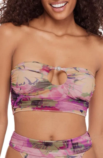 Steve Madden Keyhole Faux Pearl Strapless Bikini Top In Purple
