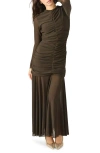 Steve Madden Kiara Ruched Long Sleeve Maxi Dress In Animal Print
