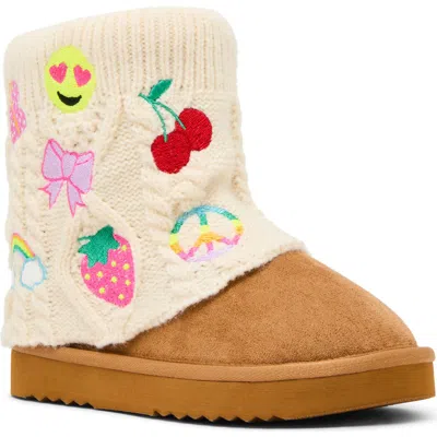 Steve Madden Kids' Cozy Embroidered Knit Boot In Brown