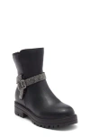 Steve Madden Kids' Eve Rhinestone Strap Lug Sole Boot In Black